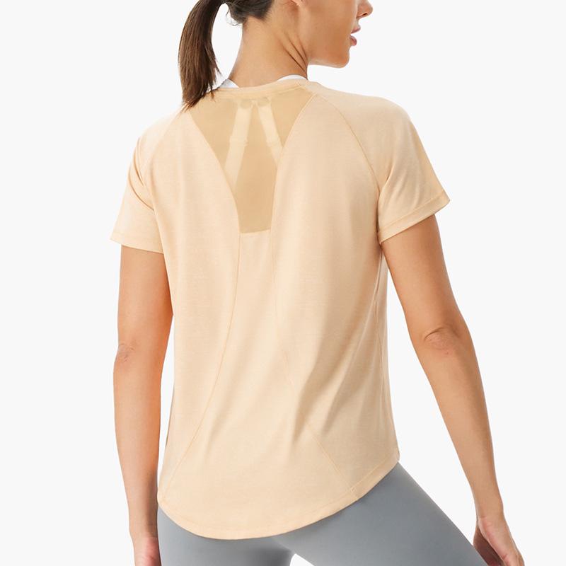 Женский свободный топ для йоги – дышащая сетчатая спинка, быстросохнущая футболка для бега, блузка для фитнеса с коротким рукавом