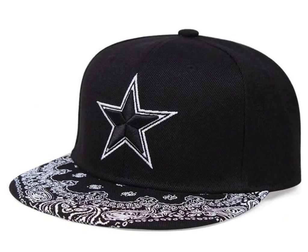Sproutsy Men's Snapback Baseball Cap, Outdoor Hat, Streetwear, Paisley Star Design (Black)