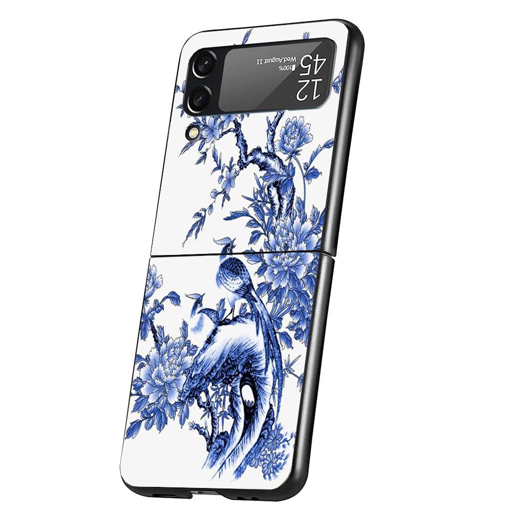 Blue And White Porcelain Case Phone Cover for Samsung Galaxy Z Flip 7 6 5 4 3 5G ZFlip7 ZFlip6 ZFlip5 ZFlip4 ZFlip3 Black Fundas