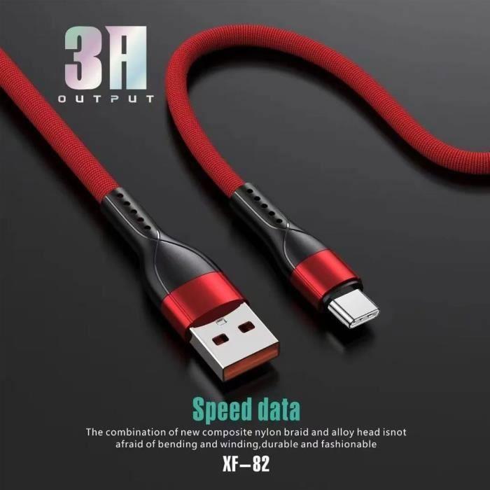 3x Câble USB-C Nylon Charge Rapide pour Samsung Galaxy A25 A15 A05s A35 A55 A56 - Rouge 1M