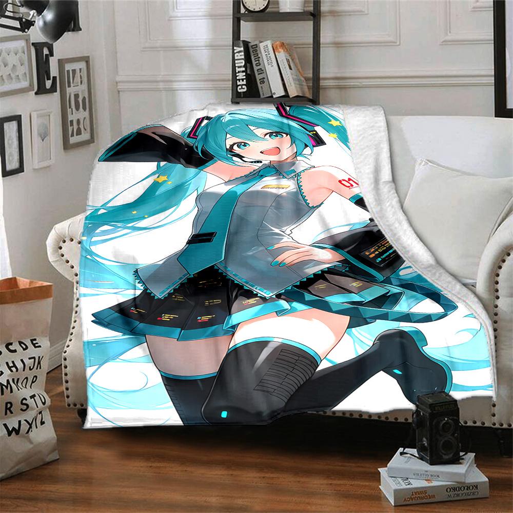 1pc Virtual Vocaloid Idol Flannel Blanket,Ultra Soft Warm Plush Throw for Home Bedroom Bed Sofa Cover Camping Picnic gift Y72446