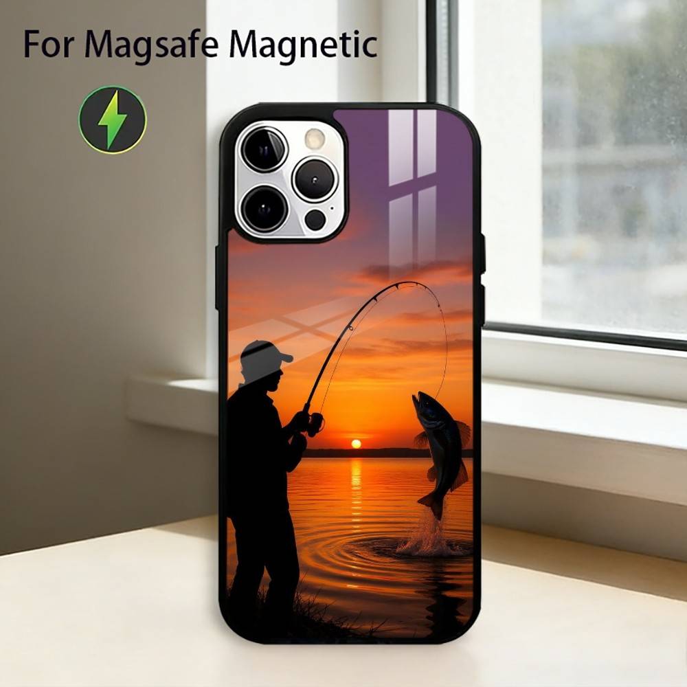 Чехол для телефона Рыбалка Карп Удочка R для iPhone 17, 16, 15, 14, 13, 12, 11 Plus, Pro Магнитный Для Magsafe Беспроводная Зарядка