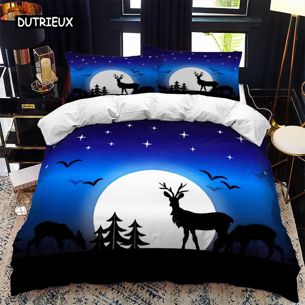 Комплект пододеяльника с силуэтом животного Воющий под луной Тема животного Пододеяльник для детей Мальчиков Микрофибра Кинг Твин Комплект постельного белья