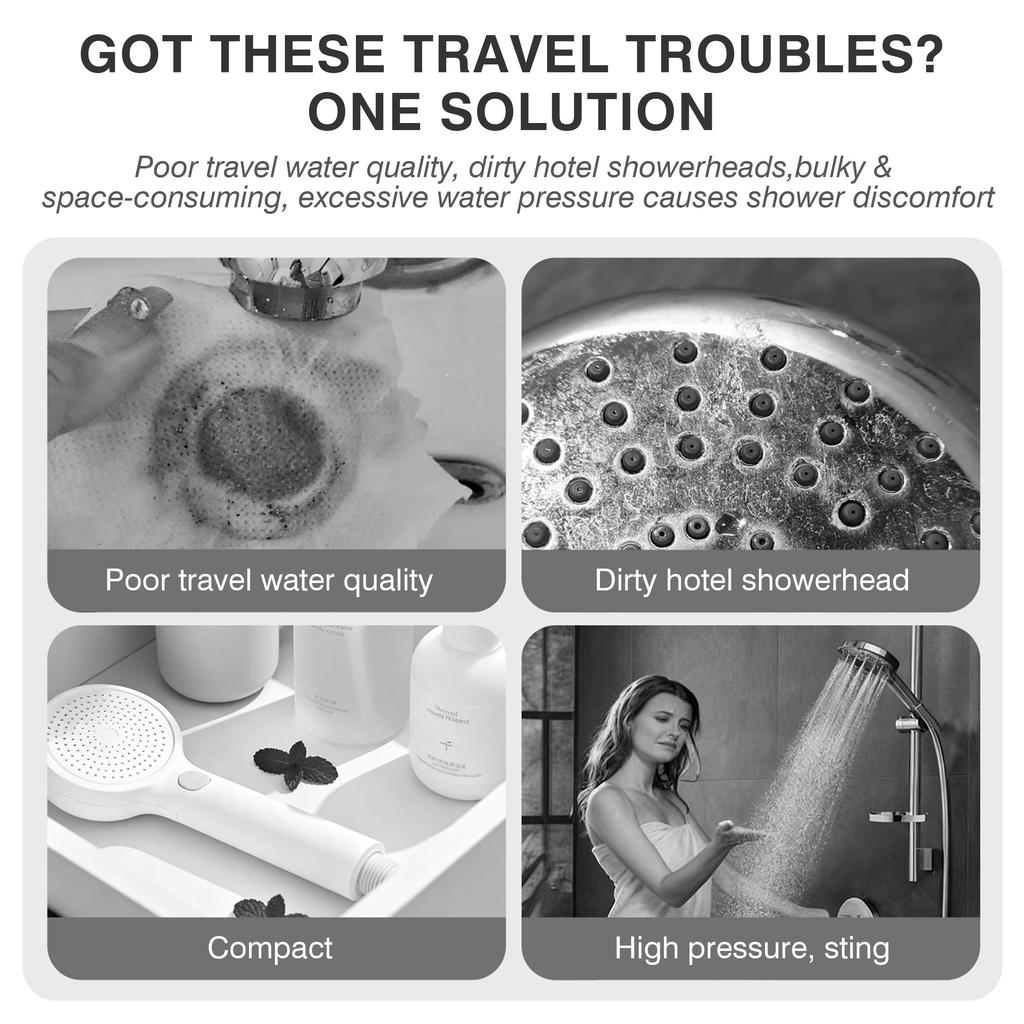 Portable High Pressure Hand Shower with Skin Care Filter Single Outlet Water Saving Design for Travel