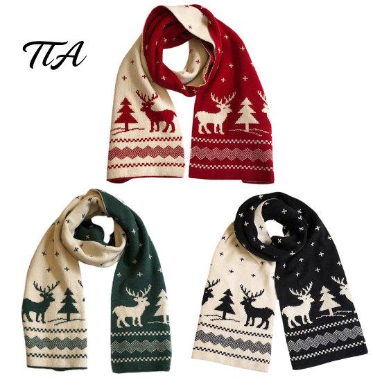 Cozy Thermal Neck Accessory Winter Knitted Scarf for Women, Reversible Fair Isle Snowflake Reindeer Soft Skin Friendly Scarf, Warm Long Wrap Christmas