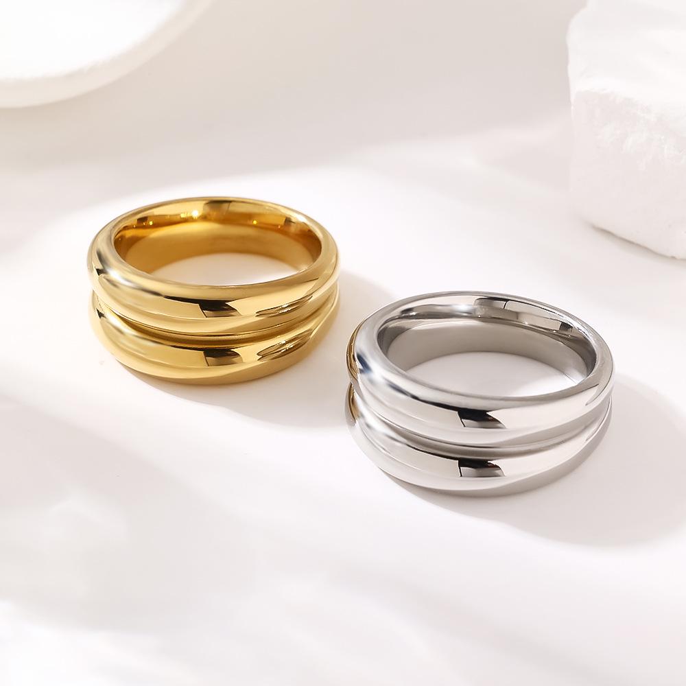 Европейское и американское кольцо из нержавеющей стали с широким ободком 18K, двухслойное, текстурированное, для женщин