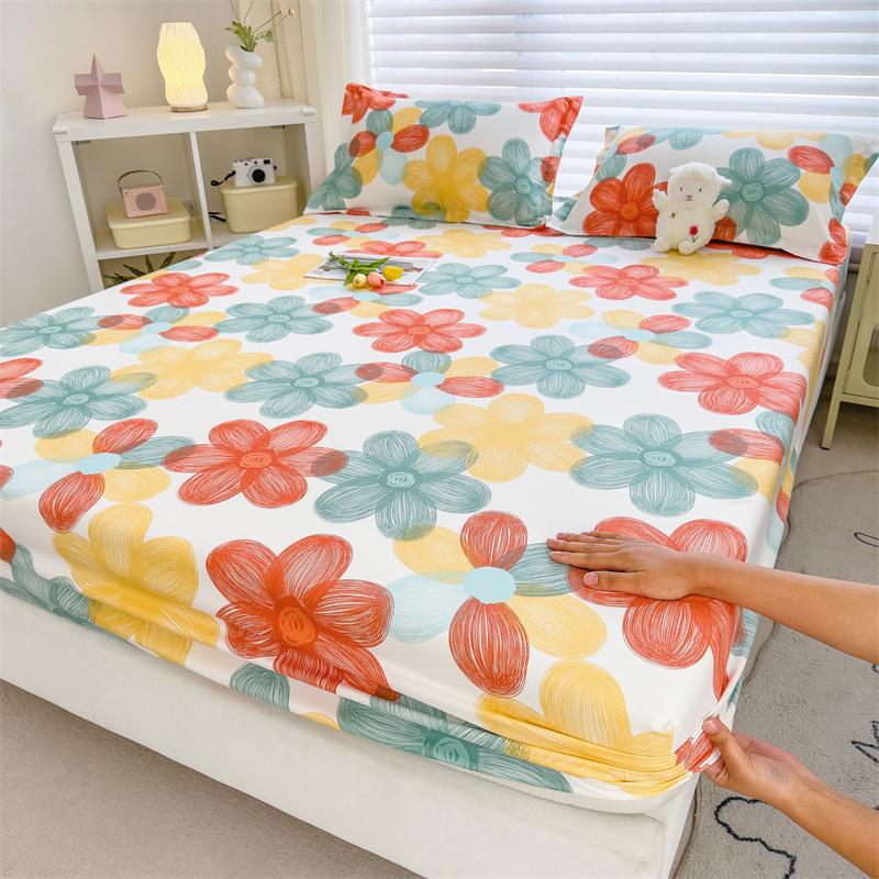 Простыня на резинке Однопредметная Стиранный хлопок Нескользящая Матовая Наматрасник Защитник матраса для студенческого общежития