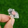 Natural Rhodonite Gemstone Statement Flower Adjustable Ring 925 Sterling Silver