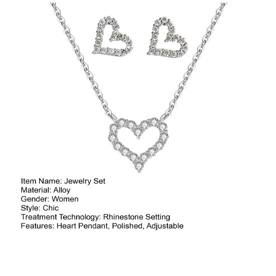 1 комплект, комплект женского ожерелья, регулируемый кулон в форме сердца, серьги со стразами, длина ушных шпилек