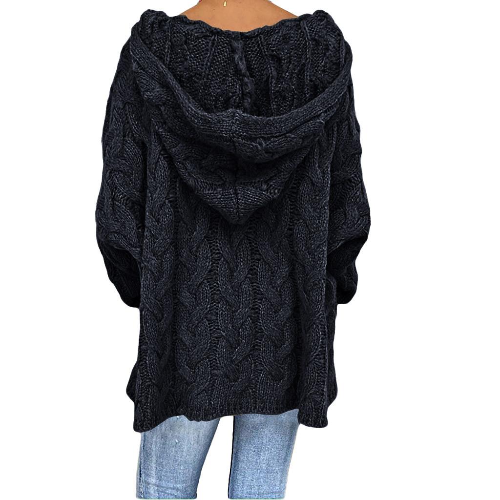 Women Fashion Loose Large Size Solid Color Hood Long Sleeves Sweater Tops