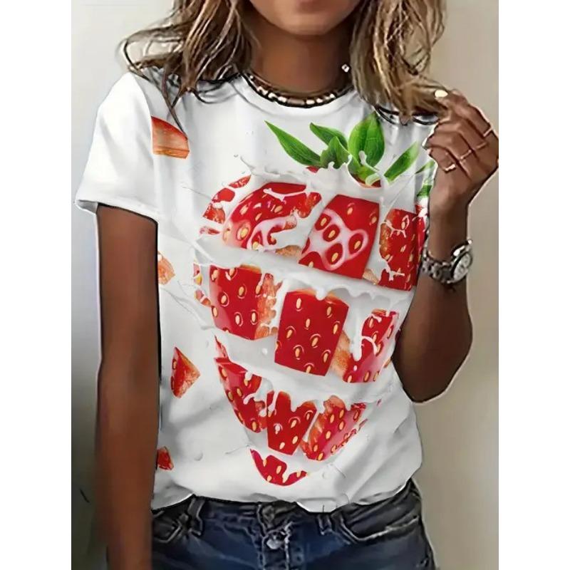 Summer Fruit Themed Printed Simple and Versatile Short Sleeves Women's T-shirts
