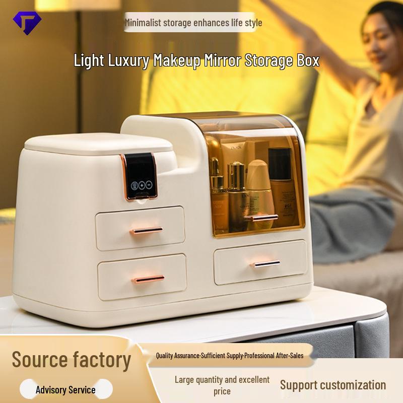 Высококлассное светодиодное зеркало, косметический органайзер для хранения средств по уходу за кожей и демонстрации помад