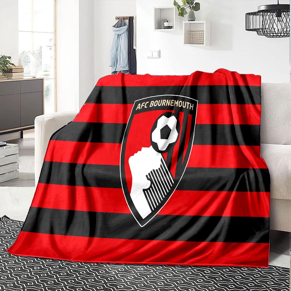 Afc Bournemouth Crest Flannel Blanket, Soft Polyester, Modern Design, All-Season for Camping, Travel, Gifts for holidays or birthdays