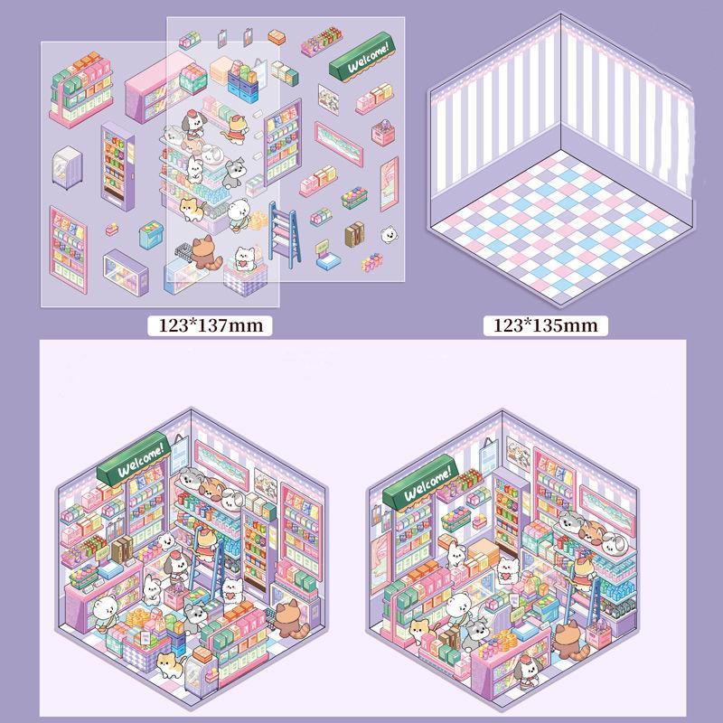 Мультфильм Еда Уличный Пейзаж Наклейка Сцена из Хижины DIY Игрушка Игра Наклейка Фестиваль Подарок На День Рождения для Детей Девочек и Детей