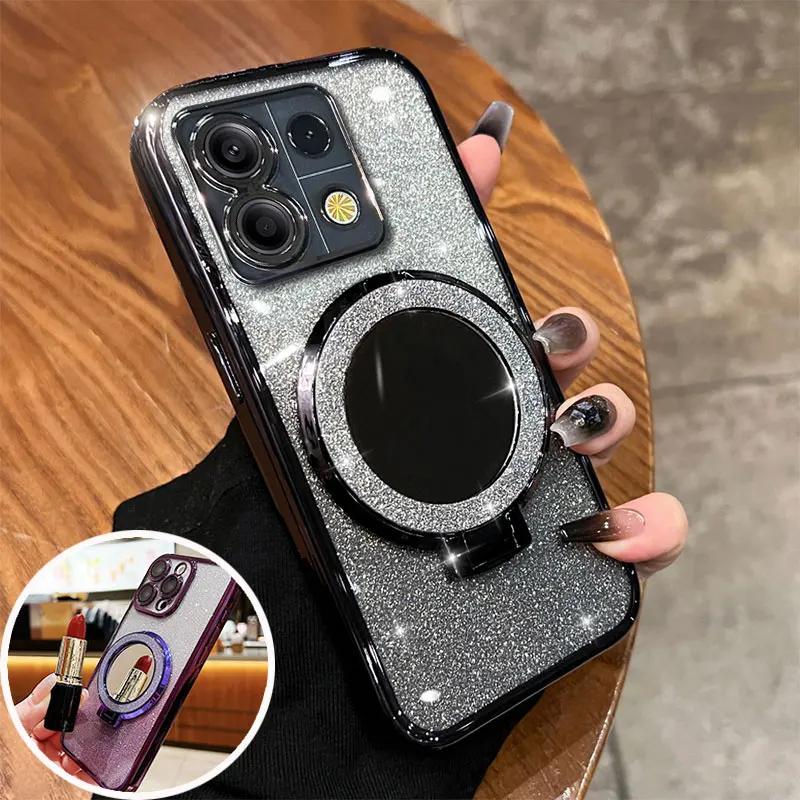Роскошный силиконовый чехол с зеркальным блеском, держателем-подставкой и магнитным кольцом для Xiaomi POCO и Redmi Note13Pro 4G
