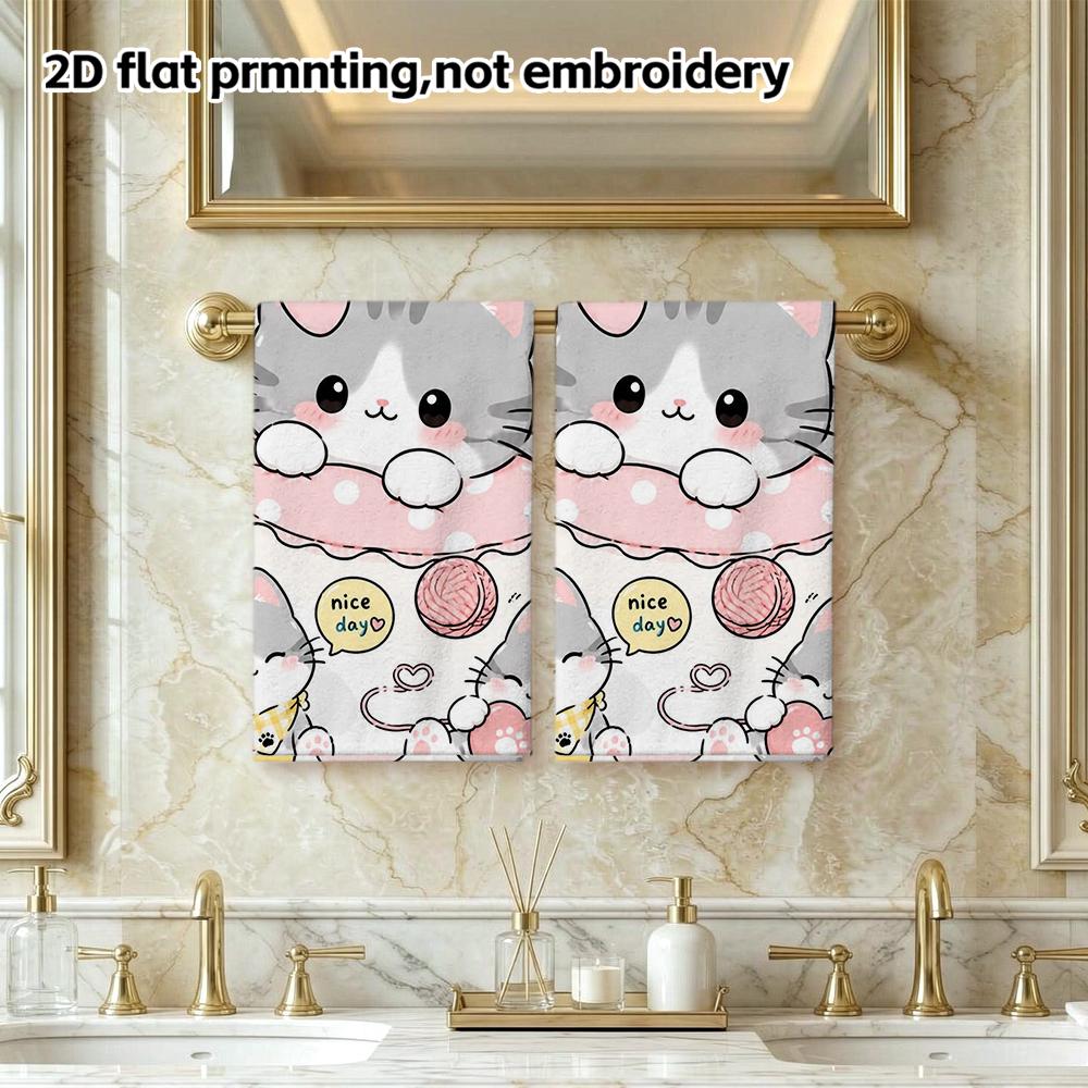 Lovely Kitty Cartoon Absorbent Bath Towel, Soft Quick Dry Hand Towel