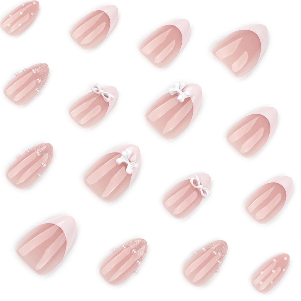 Cat-Eye White Bowknot Fake Nails 24 Pieces Elegant Design Comfortable ABS Material For Wedding Party Daily Use