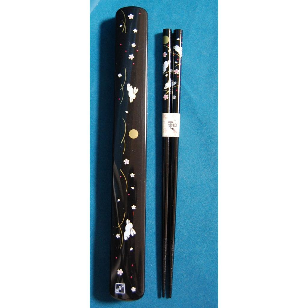 Набор палочек для еды Tanaka и футляр, дизайн «Лунный кролик», черный, 22,5 см — идеальный подарок