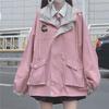 Японская черная куртка на молнии в стиле кавай, женская осенняя куртка в стиле Харадзюку в стиле оверсайз, милая розовая верхняя одежда для школьниц