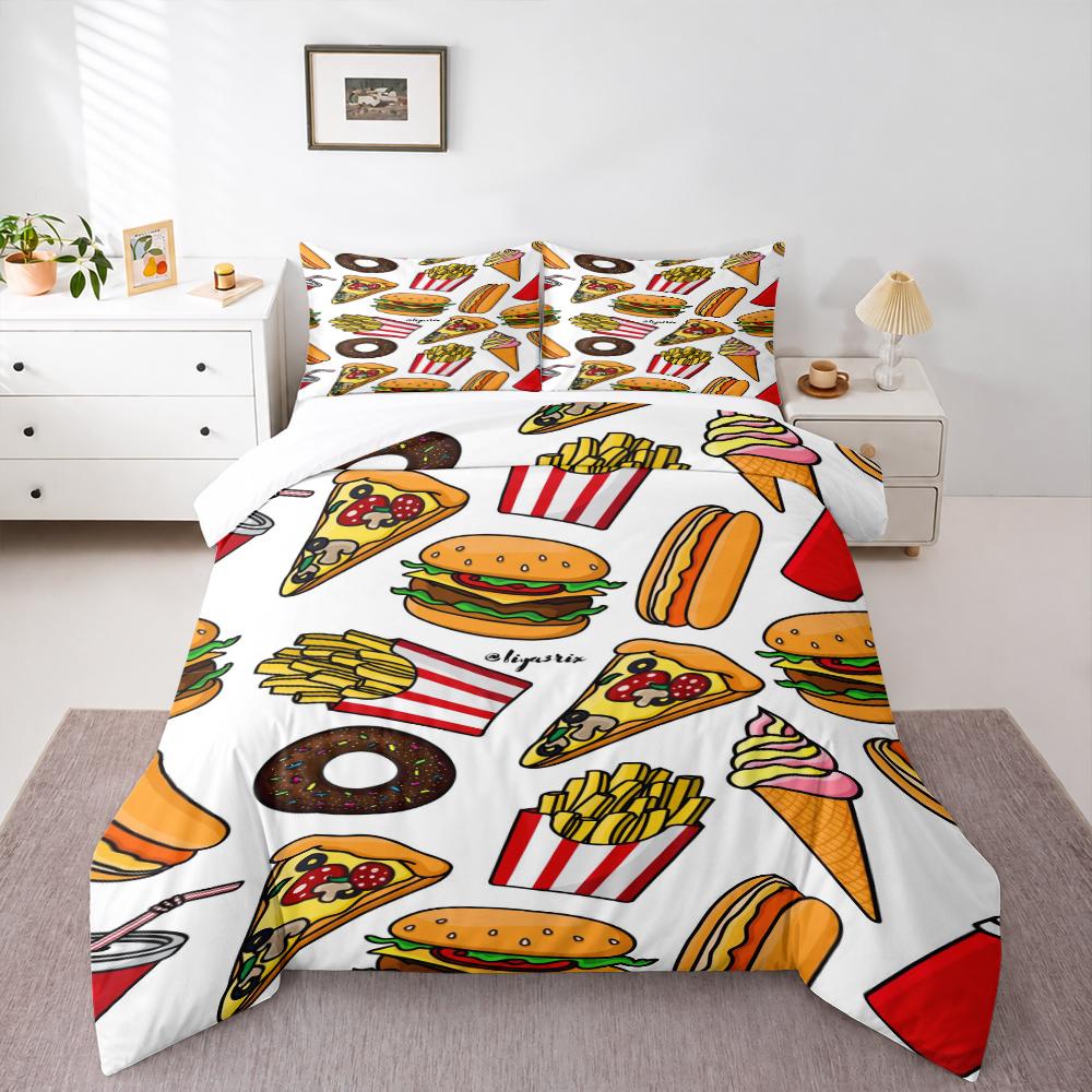 Fast Food Pattern Design Bedding set - Bedding set (1 duvet cover, 2 pillowcases, duvet not included).
