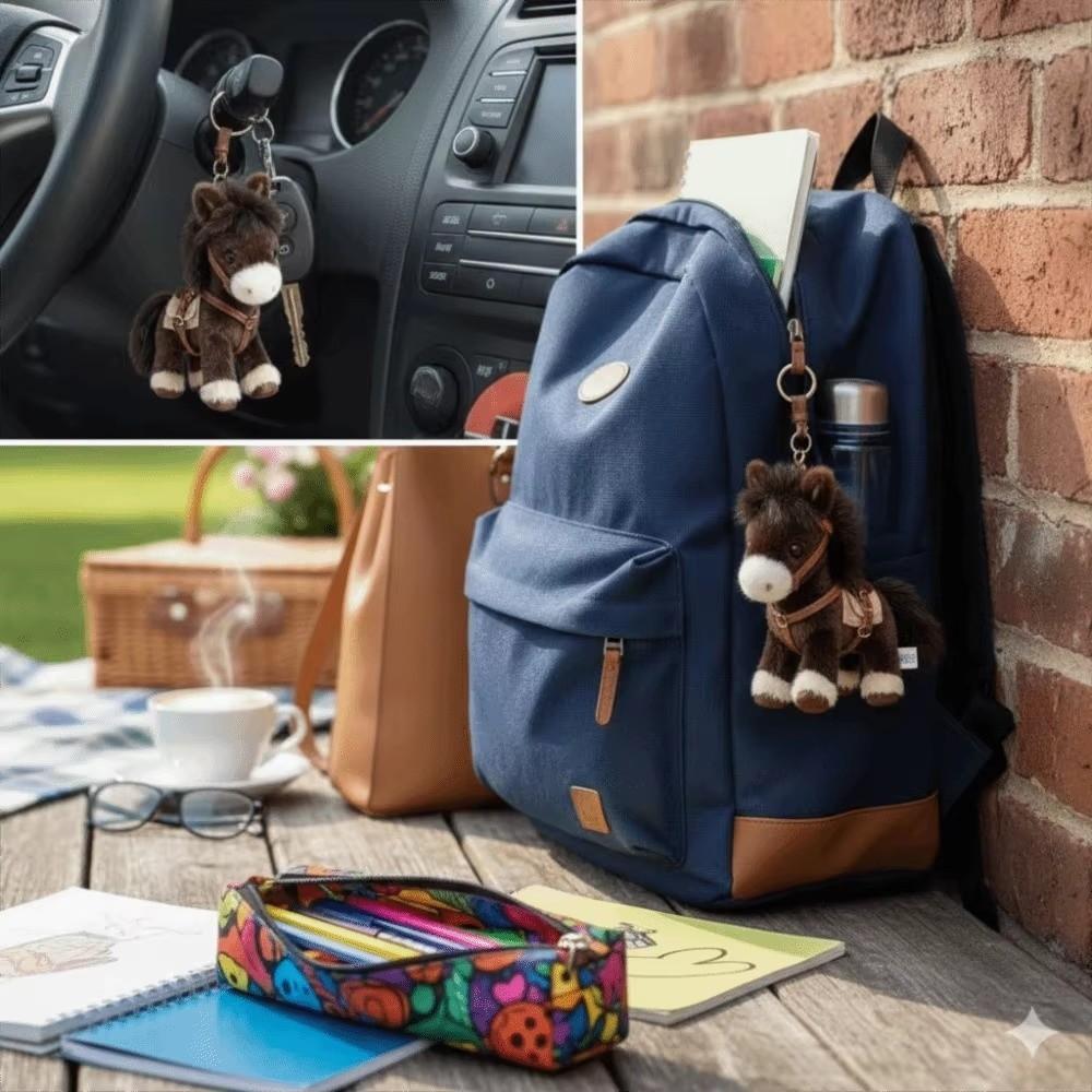 Cartoon Style Plush Horse Keychain Mini Pony Plush Pony Keychain Backpack Decoration