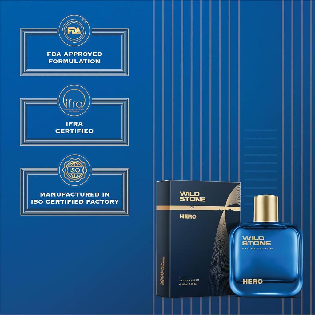 Wild Stone Hero Eau De Parfum For Men 100ml Long Lasting Luxury Fragrance With Woody Marine Notes Ideal Gift Perfume For Him