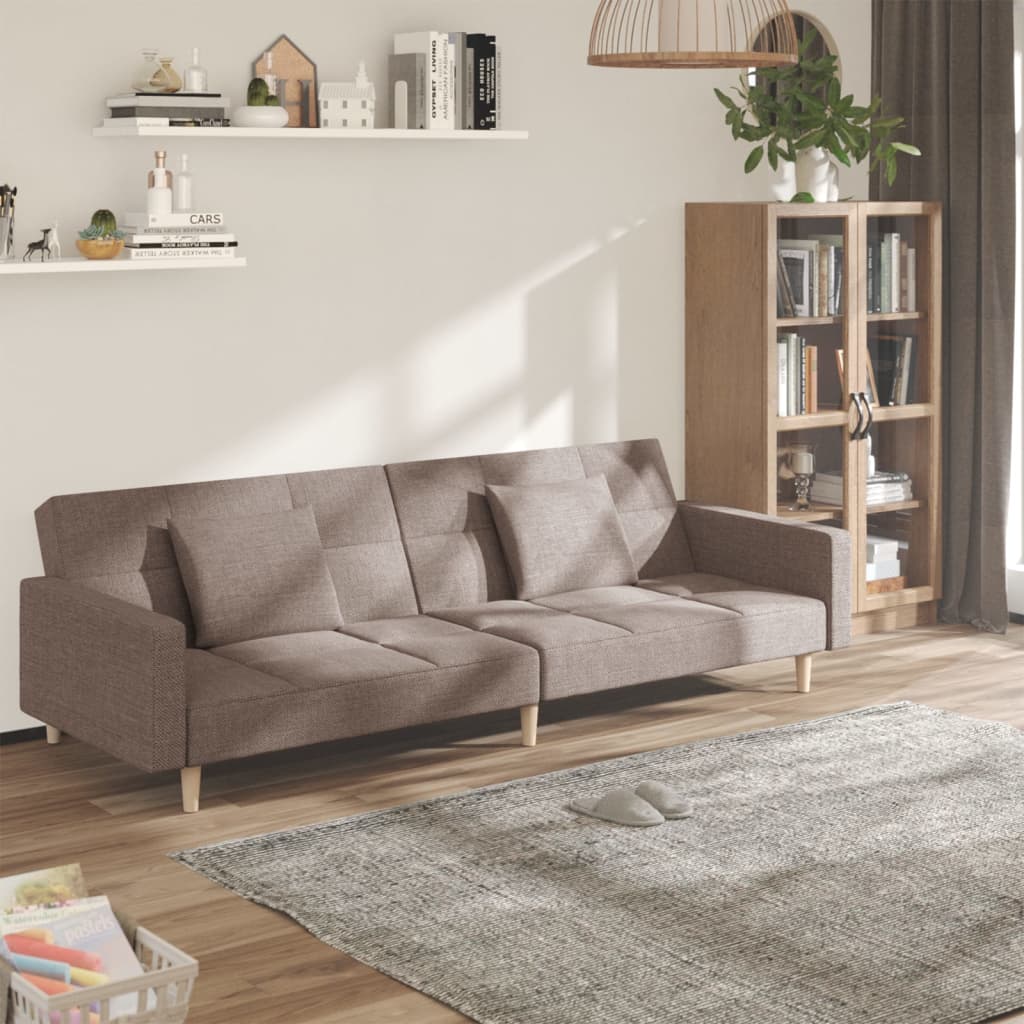 2 Seater Sofa Bed with 2 Cushions Taupe Fabric