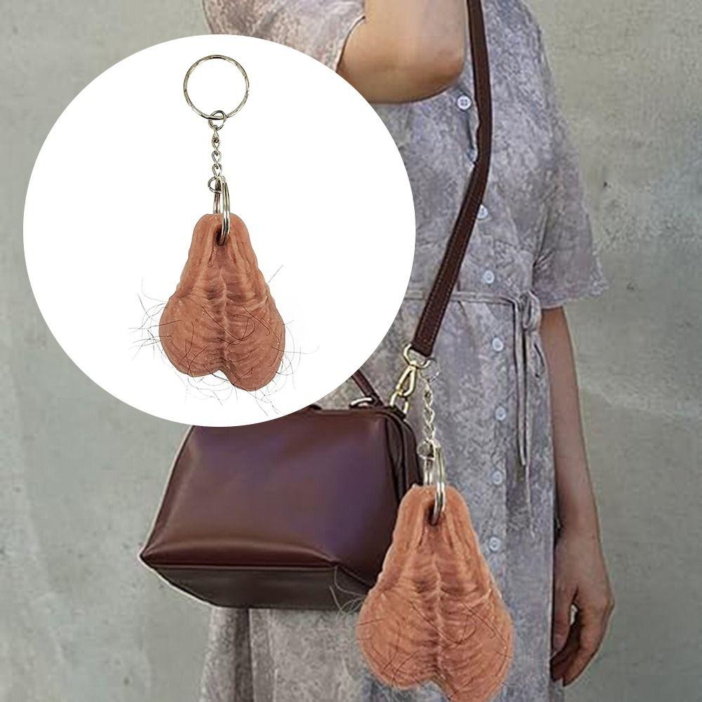 Дизайн яичек, брелок с волосатыми шариками, брелок для сумок, забавный брелок для автомобиля