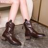 Остроносые массивные женские ботильоны, элегантные кожаные туфли на среднем каблуке 2025 года, модные зимние туфли-лодочки, классические готические туфли Botas De Mujer