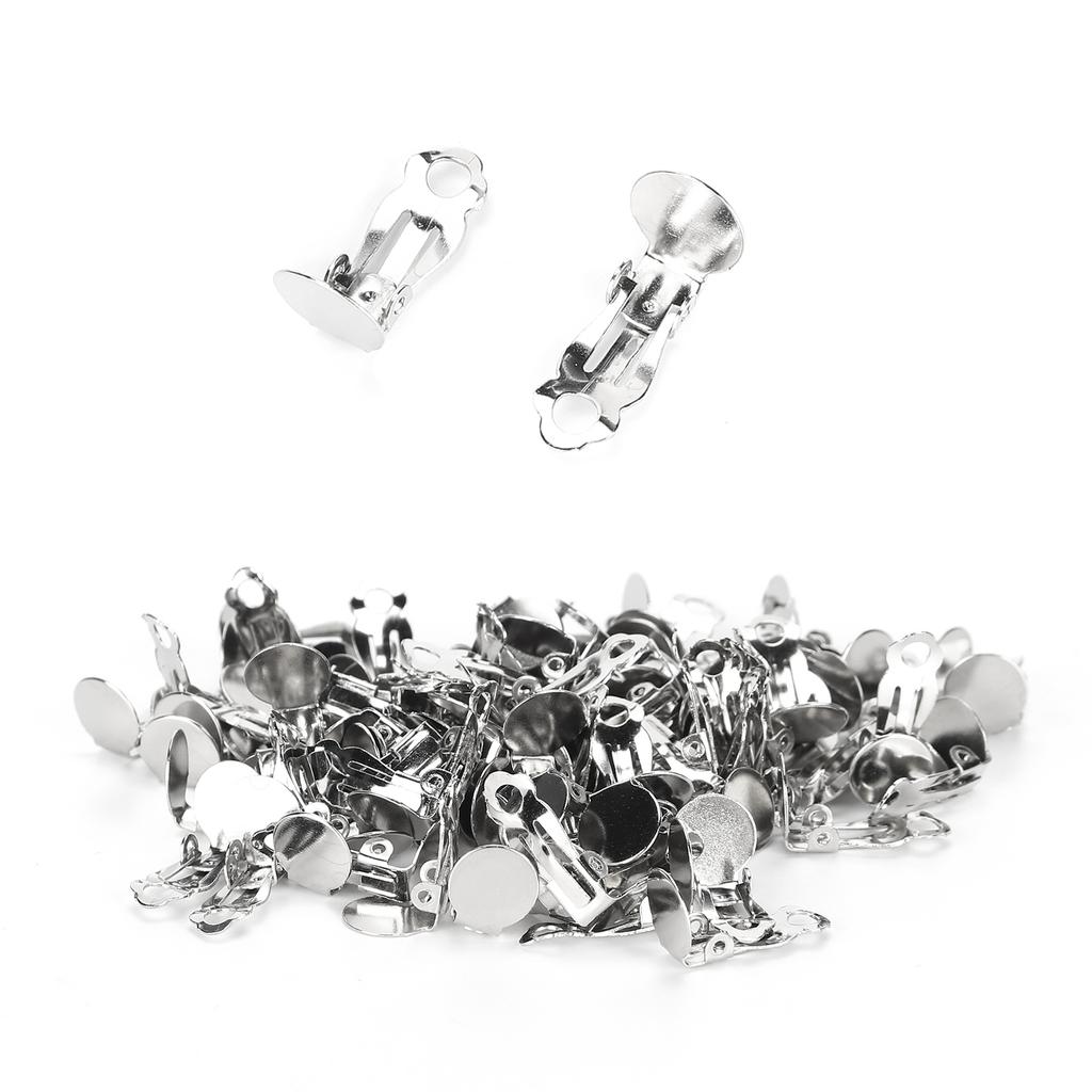 100Pcs Tray Earring Clips Metal Spring Flat Back Ear Stud Jewelry Making Accessories