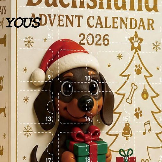 Акриловые подвесные украшения 2026 Адвент-календарь с таксами и 24 уникальными 2D-украшениями, Праздничные декоративные настольные украшения, Коробка-обратный отсчет к Рождеству