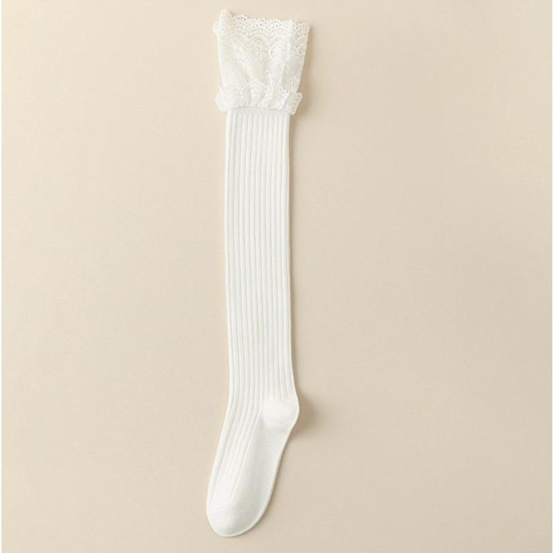 Длинные чулки выше колена для весны и осени, женские носки до икры в стиле Лолита с кружевом, черно-белые, кружевные длинные носки