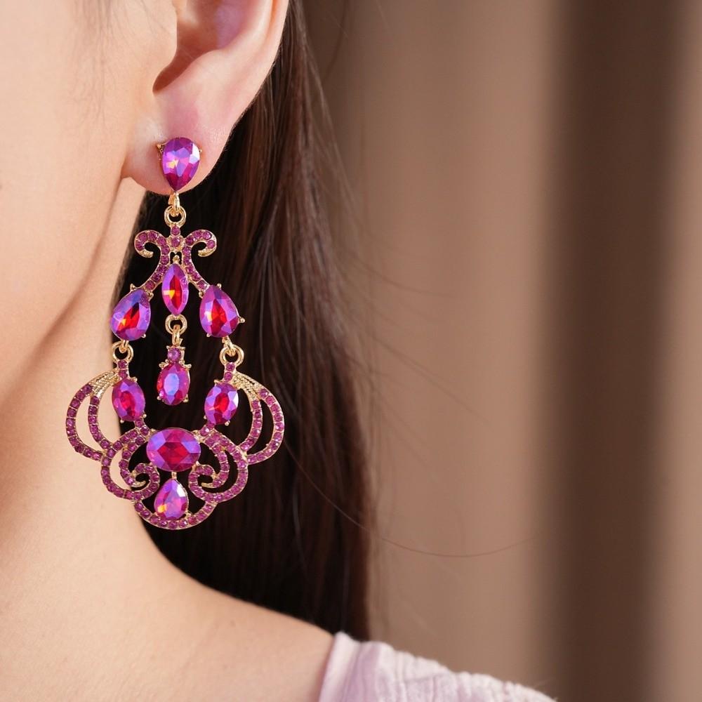 Exaggerated Rhinestone Drop Earrings Exquisite Statement Earrings Long Teardrop Earrings Evening