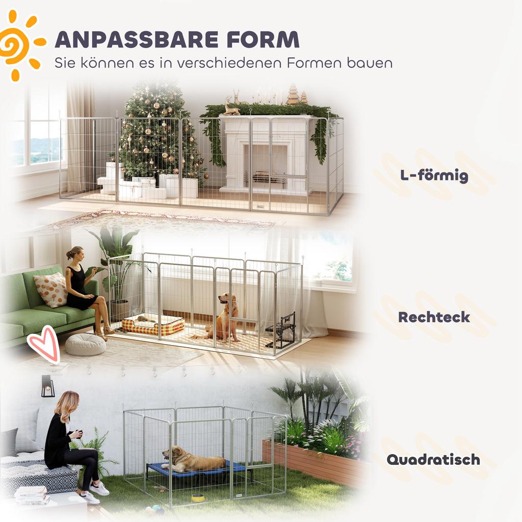 Pet Enclosure, Dog Fence, Pet Playpen, Flexibly Adjustable, Stainless Steel