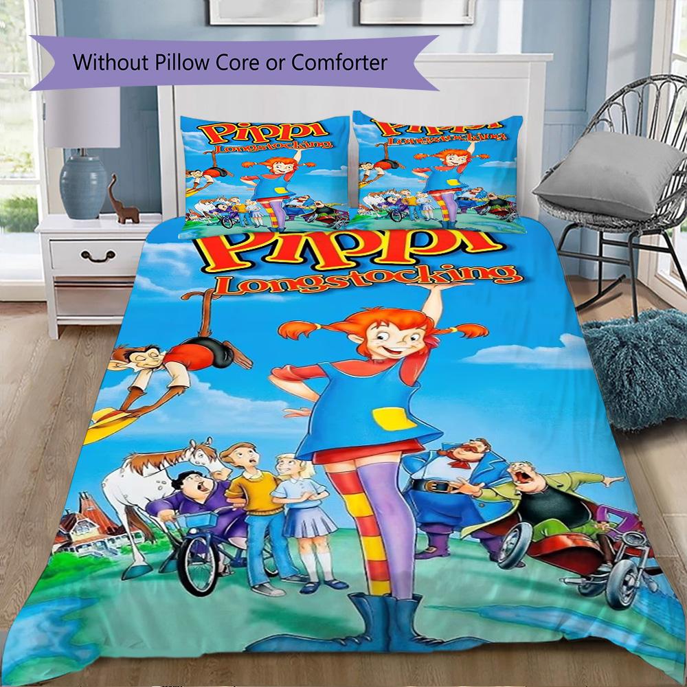 Pippi Longstocking Pattern Bedding,Quilt Set Quilt Cover Pillowcase Home Birthday Gift (1*duvet cover+2*pillowcase,without core)XSJT0917441