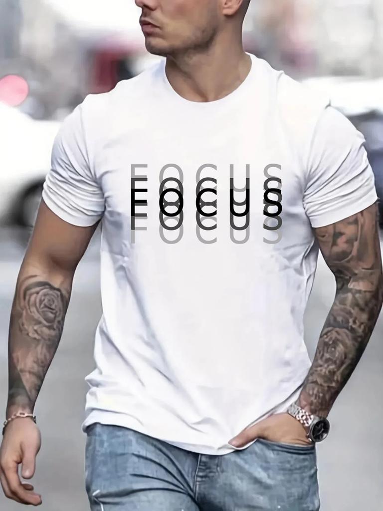 Men's Simple and versatile casual Letter Focus Printed Crewneck Fashion Trend Asia Size 100% cotton Men's T-shirt