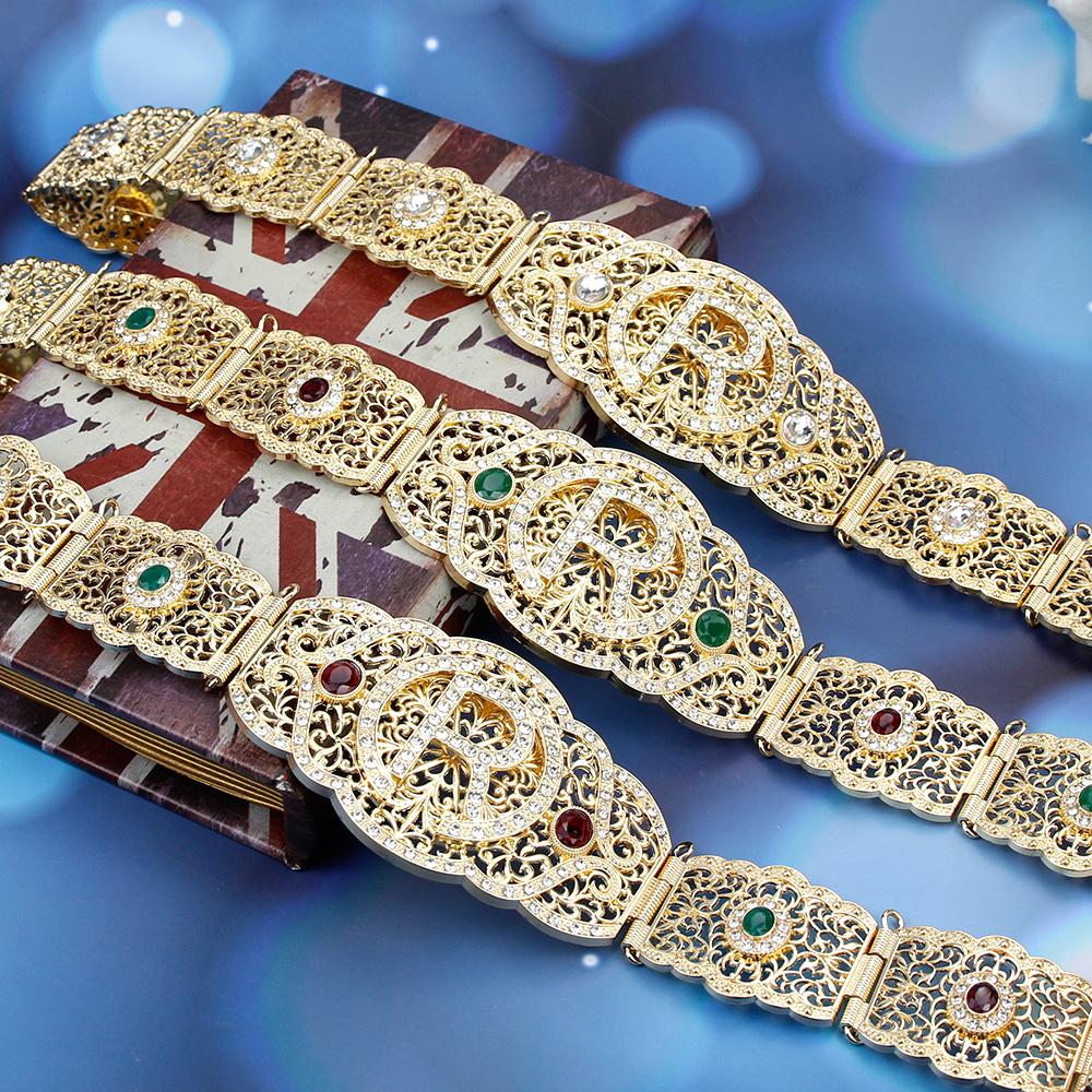 Gold Color Wedding Belt for Women Red&Green Crystal Metal Chain Adjustable Length