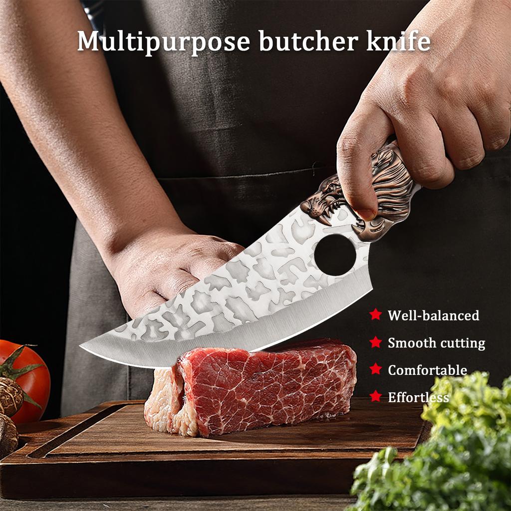WXCOO Hand-Forged Knife with Sheath Utility Knife Kitchen Meat Cutting Fruit Slicing Pig Fish Cleaver Kitchen Accessories