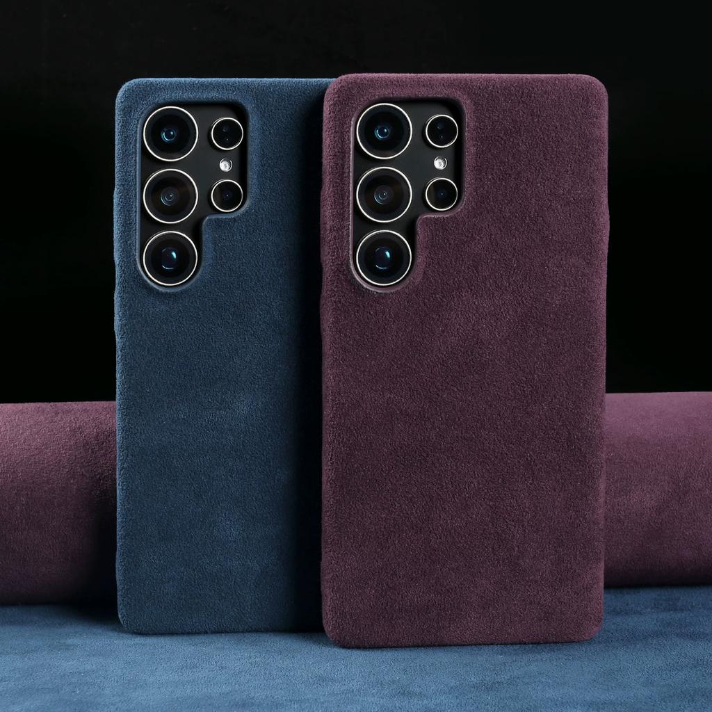 Alcantara Flip Case for Samsung S25 Ultra S24 Plus S25 Plus S24 Ultra S23 FE Business Slim Suede Leather Full Coverage Shockproof Cover