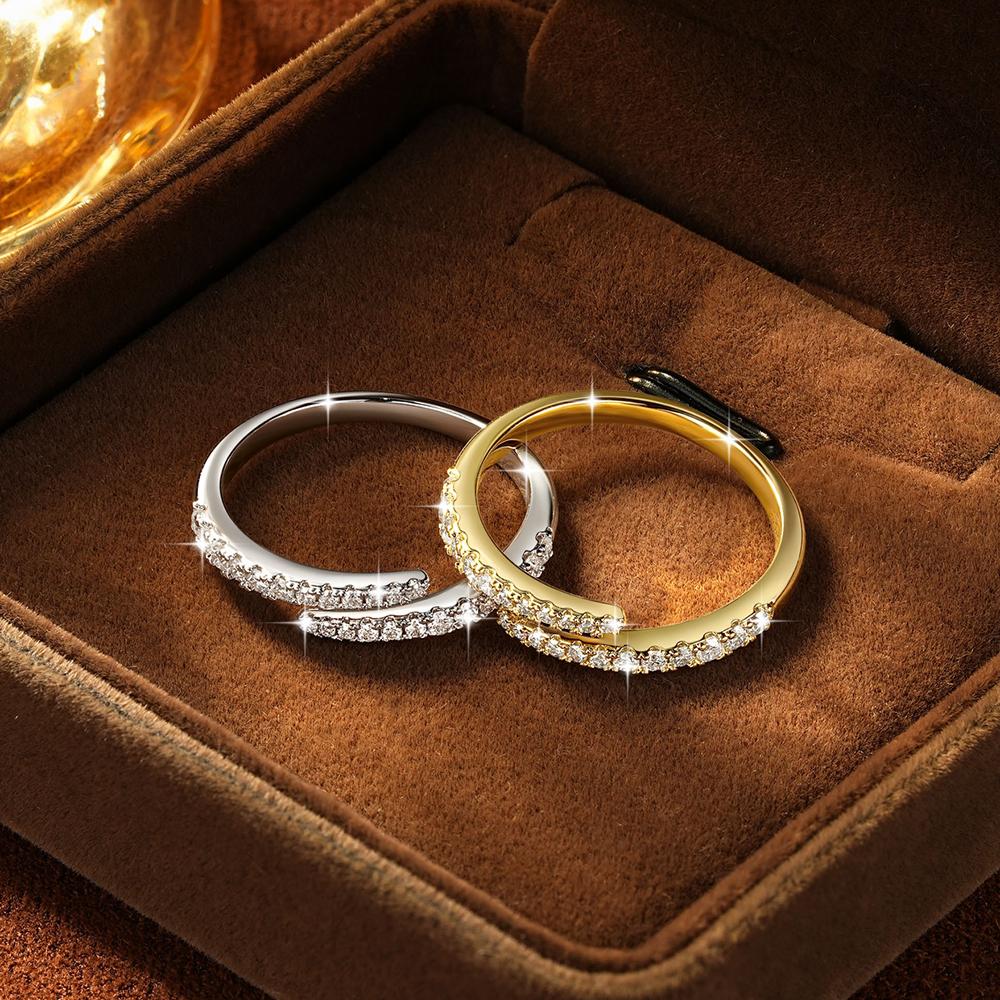 New Fine Rings Unisex Hip Hop Moissanite Ring Engagement Adjustable Half Open Twist Eternity Band Ring Gifts Unisex