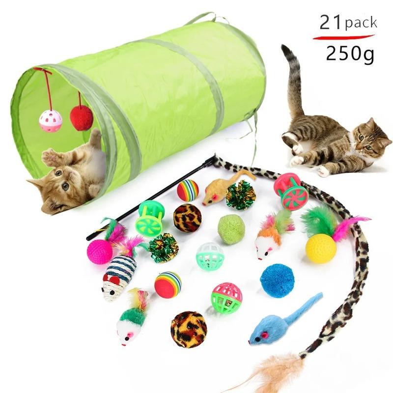 Assorted Pet Catnip Cat Toys Feather Interactive Wand Crinkle Mouse Bell Ball Play Set Durable Entertainment Tools For Indoor