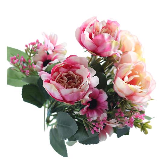 Имитация пиона Реалистичный искусственный букет с зелеными листьями и ветками