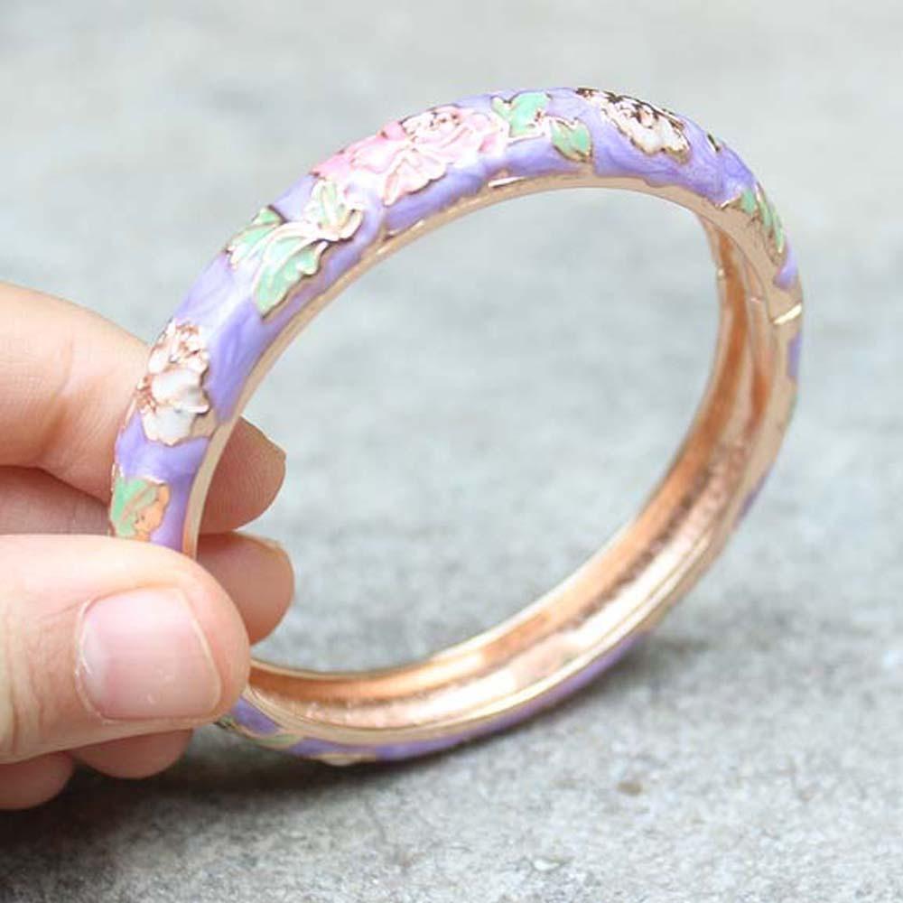 Traditional Filigree Enamel Bangle Hanfu Accessories Hollow Out Peony Bracelet Festival Gifts