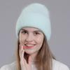Вязаная шапка из меха кролика в корейском стиле для женщин - модная повязка на голову с наушниками на осень/зиму