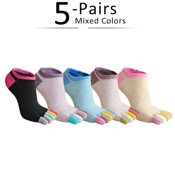 5 Pairs Toes socks No Show Pure Cotton Colorful Shallow Mouth Casual Soft Breathable,Deodorant,Invisible 5 Finger Harajuku Socks