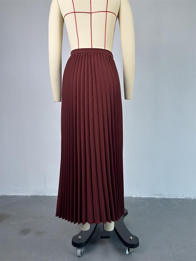 Летний женский костюм 2024 года: Жилет с воротником-стойкой и плиссированной юбкой средней длины