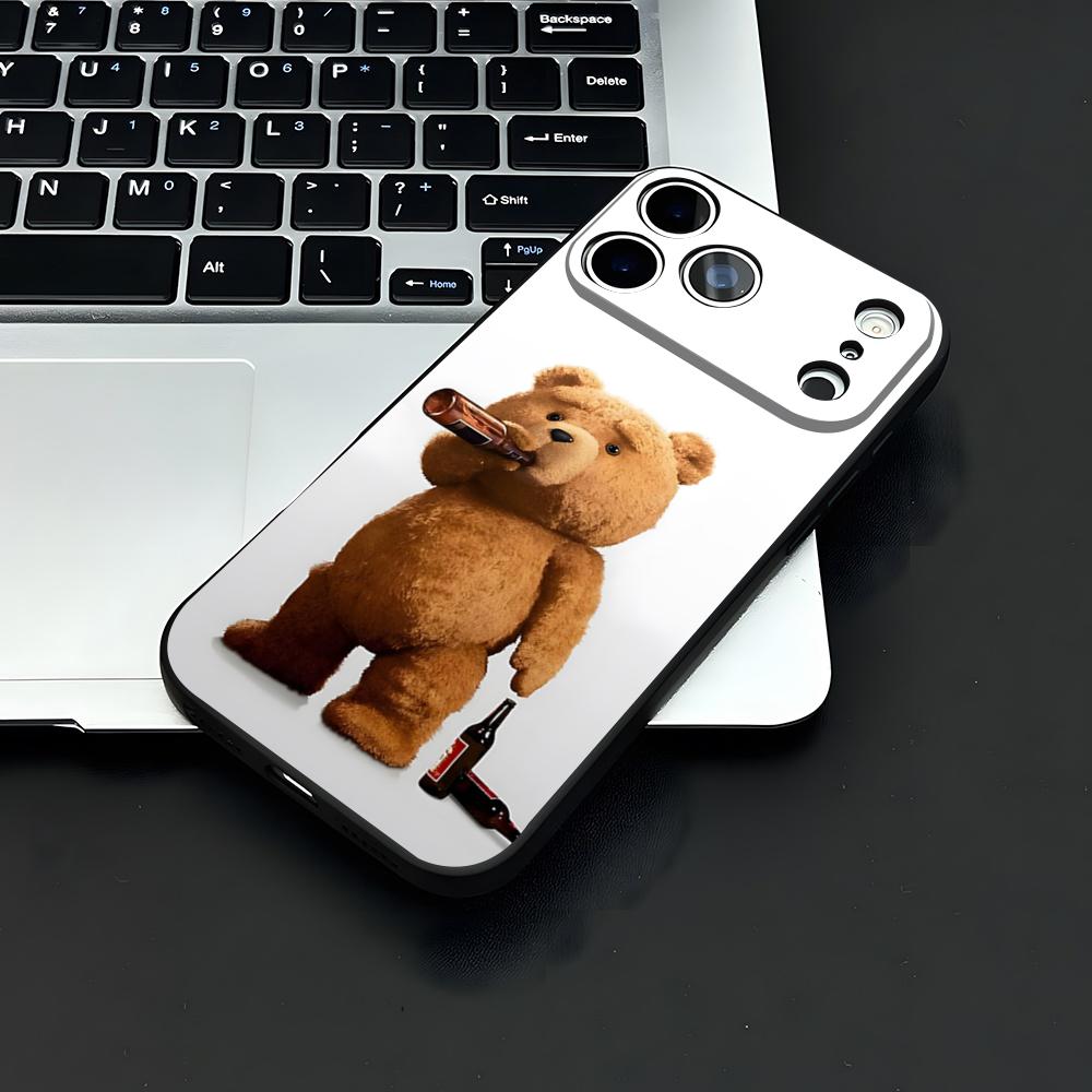 Чехол для телефона Тэдди Б-Бер для iPhone 17 Air 16 E Pro Max 15 14 13 Mini 12 Pro 11 Max Plus Черный Мягкий Корпус