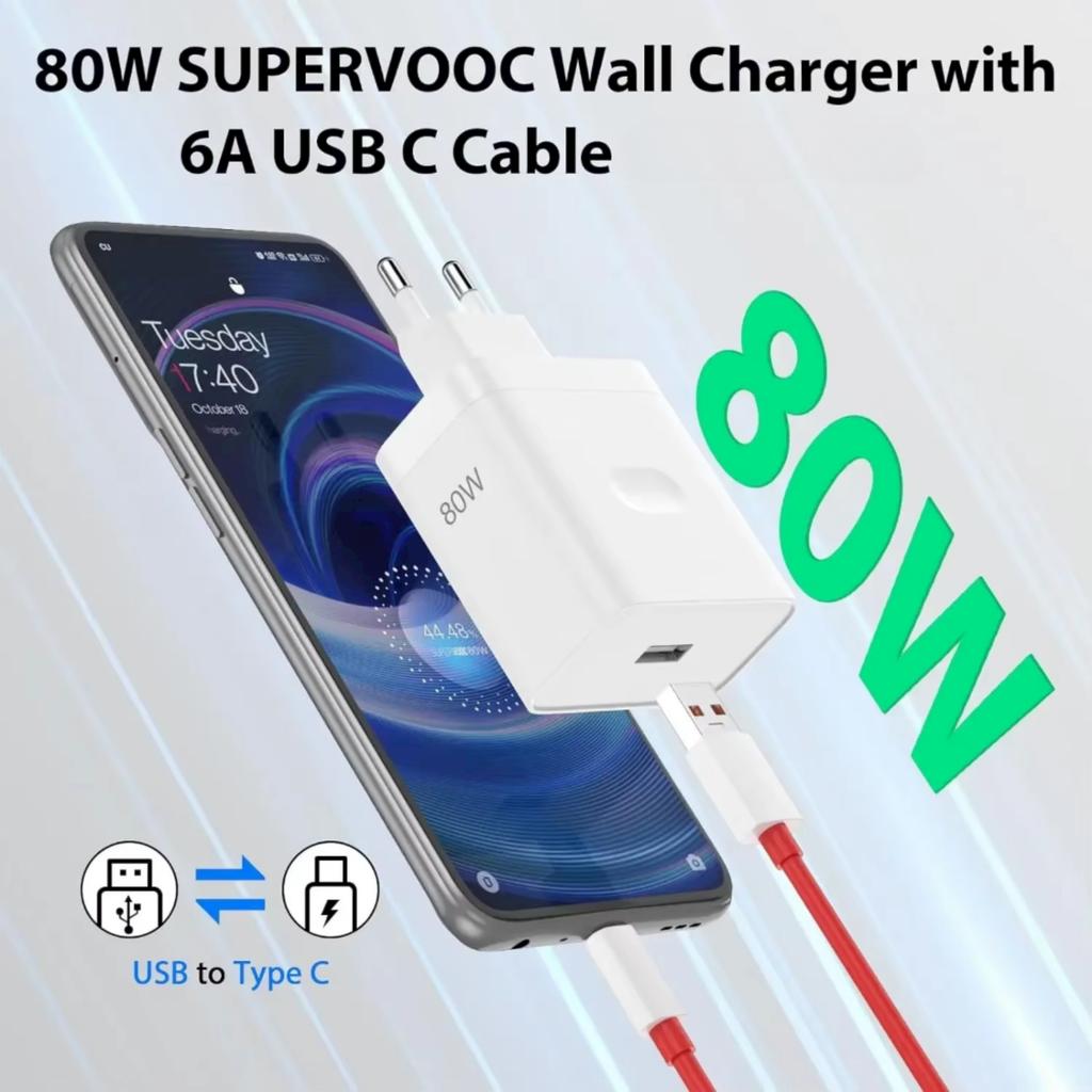 Xiaomi 80W EU Super Fast Charger For OnePlus 10 Pro 11 12 13 13T Nord CE 2 3 Lite 4 5 N300 OPPO Realme Type C USB Flash Charging Cable