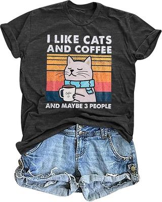Cat Shirt I Like Cats and Coffee and Maybe 3 People Graphic T-Shirt Vintage Cat