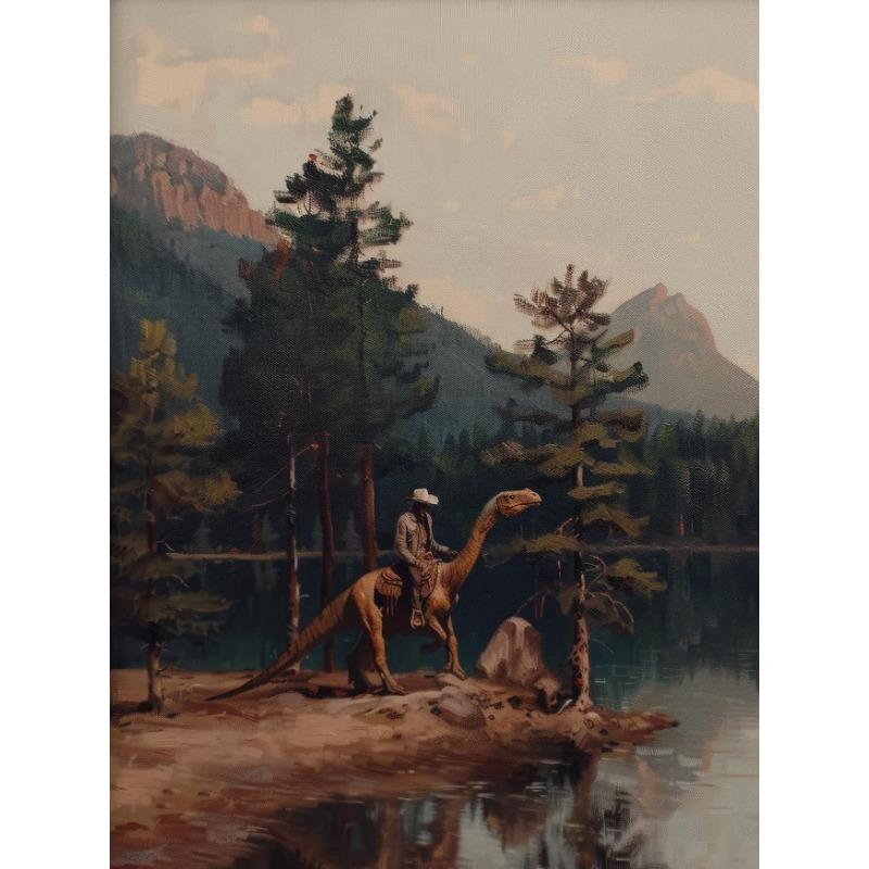 Vintage Dinosaur Cowboy Poster Western Jurassic Dinosaurs Canvas Painting Funny Wall Art for Living Room Home Decor Gift Mural